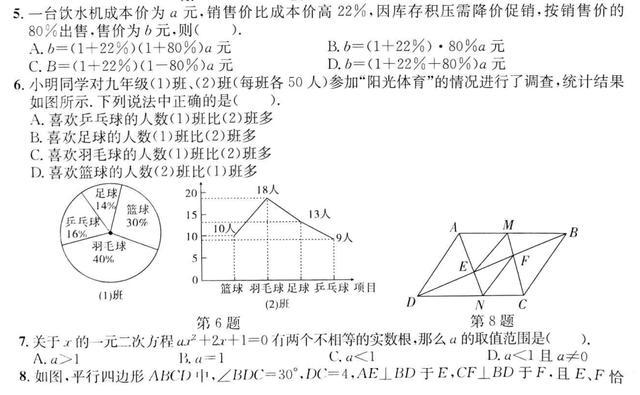 2019 年九年级第一次学业水平检测试卷（扫描版含答案）