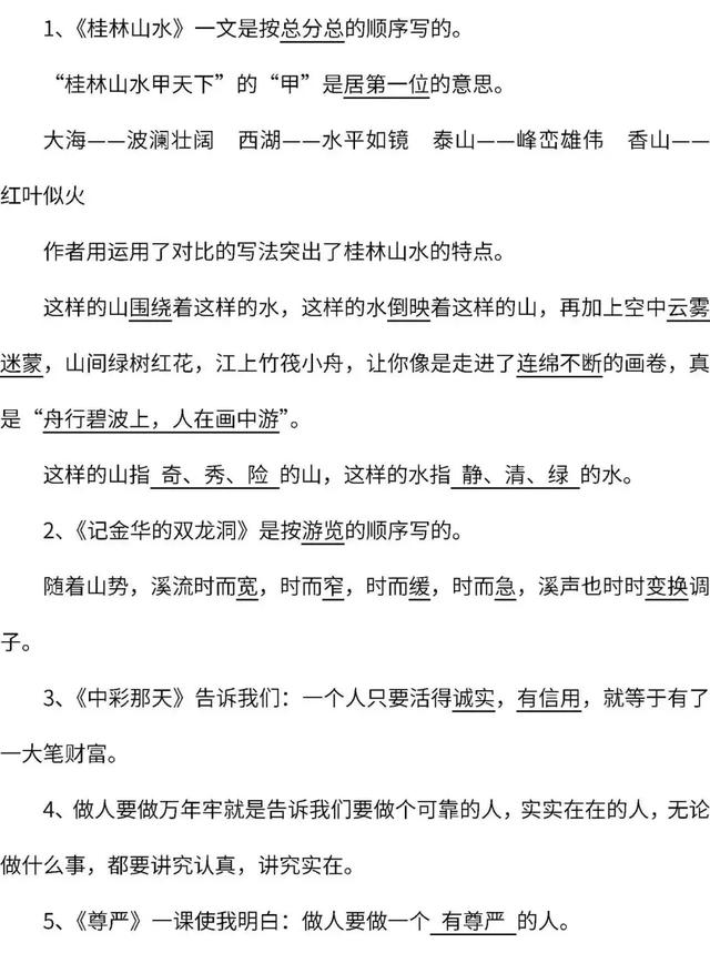 人教版语文4-6年级下册课内重点＋日积月累汇总