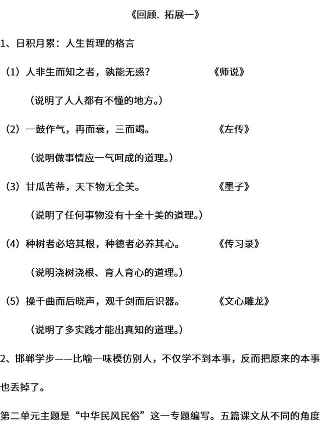 人教版语文4-6年级下册课内重点＋日积月累汇总