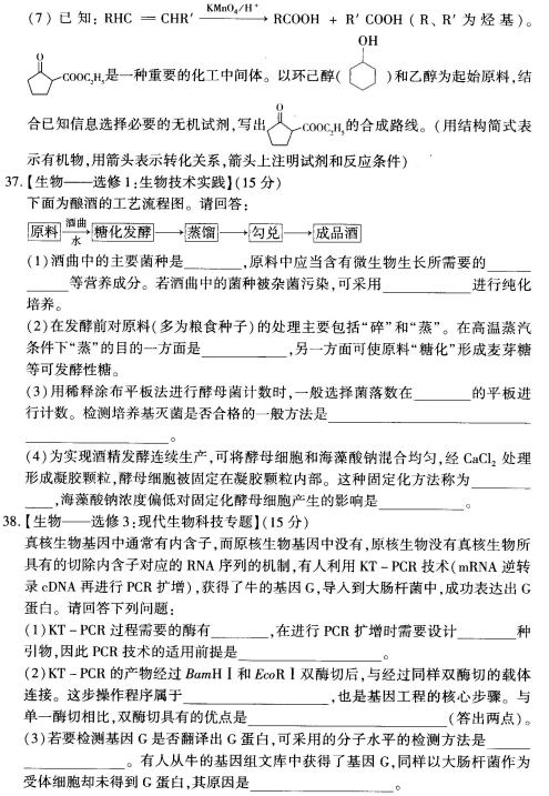 2019年豫科名校大联考B卷高三理科综合答案