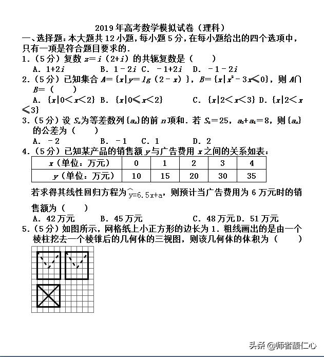 最新重磅：2019最新高考数学模拟题 战前必练 笑傲考场