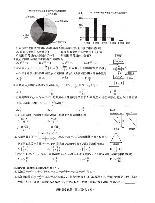 华中师大一附中2019届高三5月押题考试理科数学试题及答案