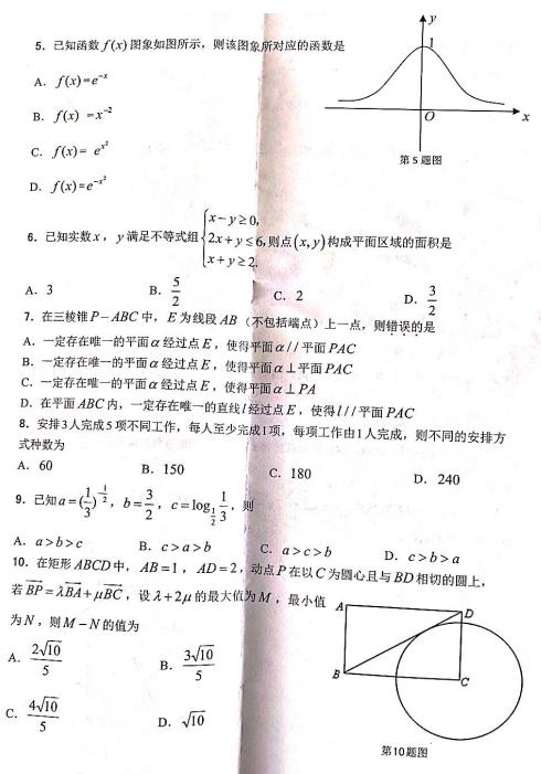 2019年5月浙江教育绿色评价联盟适应性考试高三试题答案