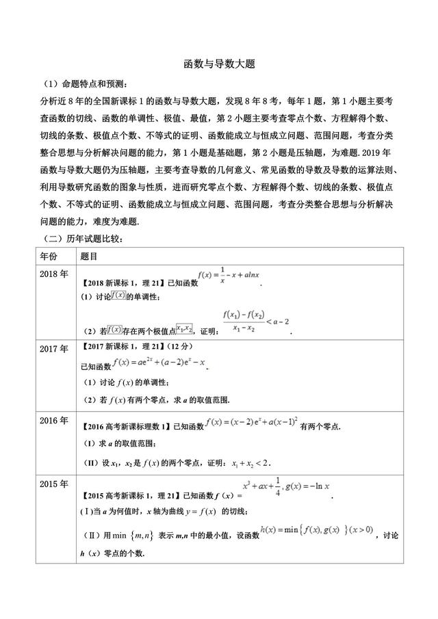 函数与导数大题，苦读寒窗 果实香甜