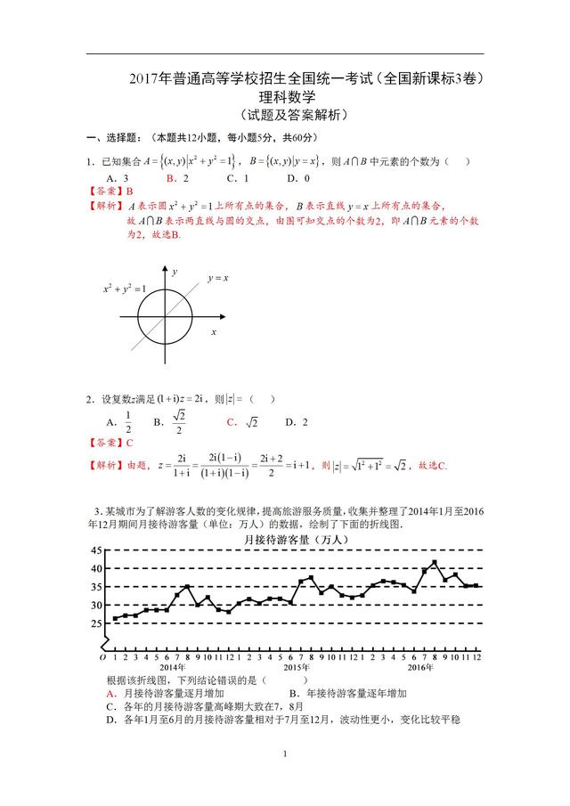 17年全国三卷数学理科解析2019高三学子金榜题名！