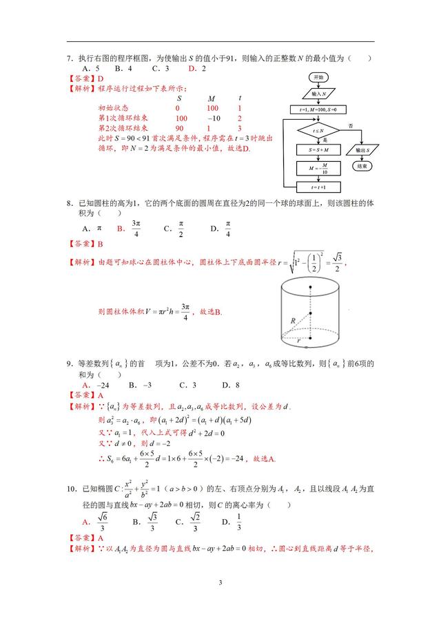 17年全国三卷数学理科解析2019高三学子金榜题名！