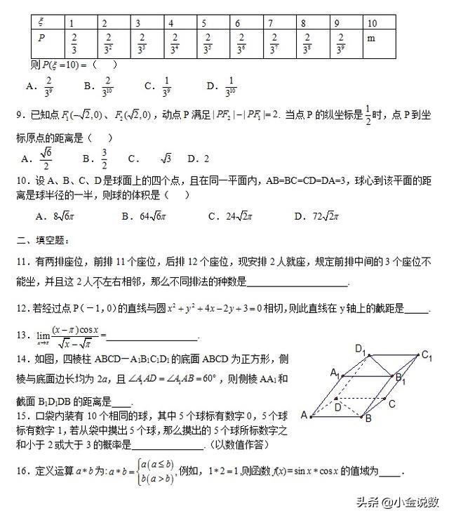 高考考前选择填空专项训练经典8套题