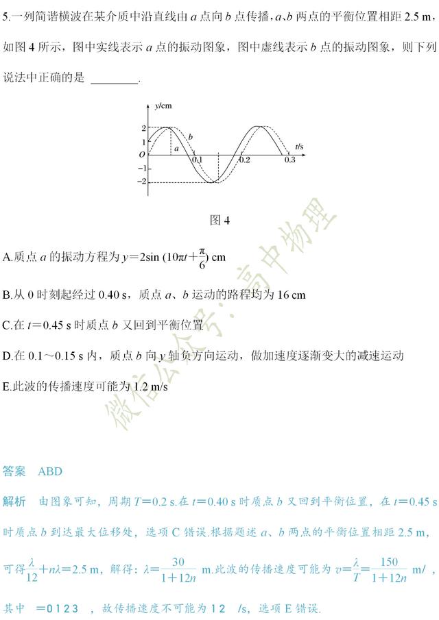 物理选修3-4专题训练，快来检验一下选考部分学习成果吧！