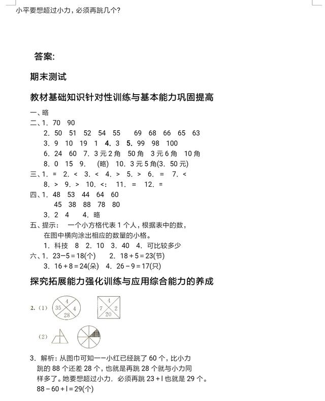 部编一年级下数学期末测试卷（优生），优秀学生很有必要做