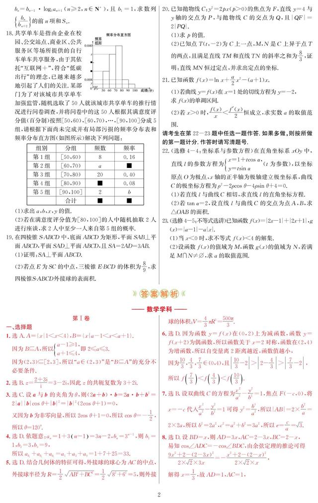 2019文数考前最后一卷，心里有谱，胸有成竹