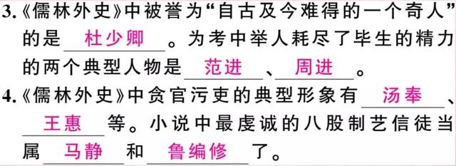 名著阅读 |《儒林外史》知识梳理+练习及答案