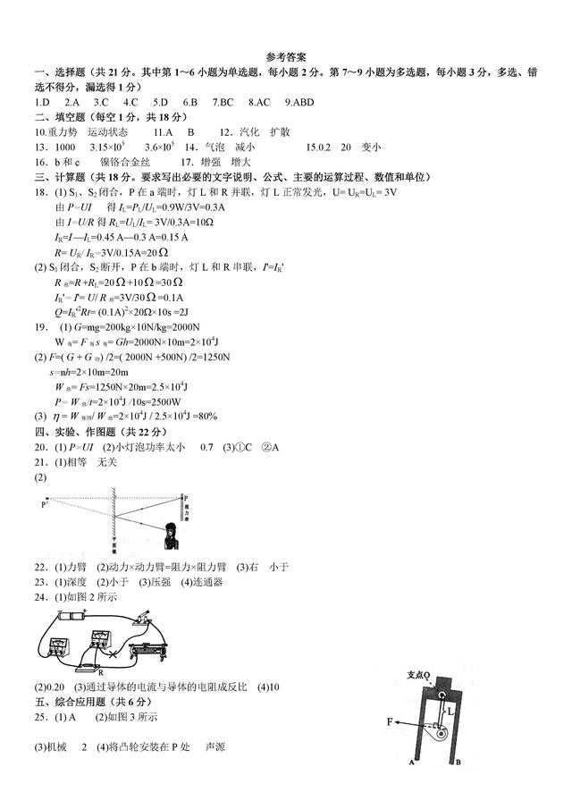 2018年沈阳“中考真题”物理试卷及答案解析