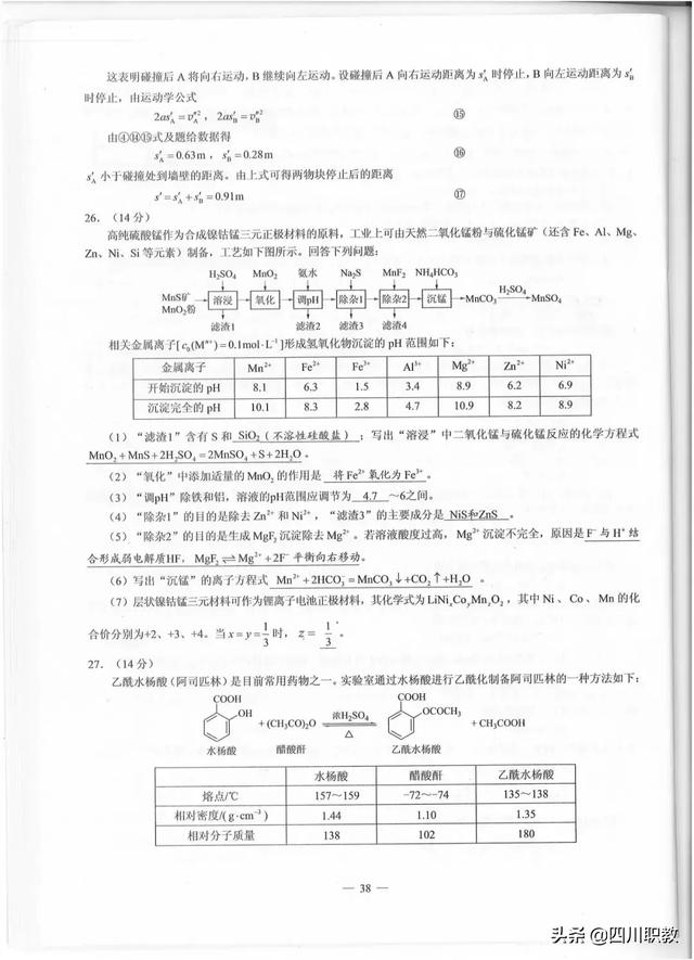 2019年四川省高考理科综合高清版真题，没有怪题、难题