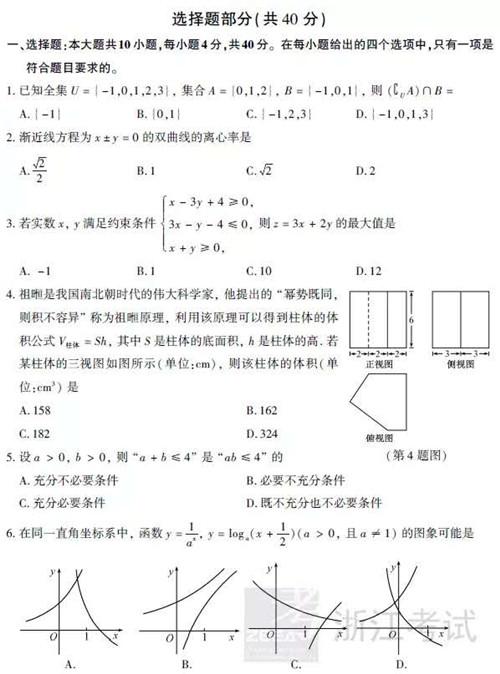 2019年高考数学真题及答案（浙江卷）