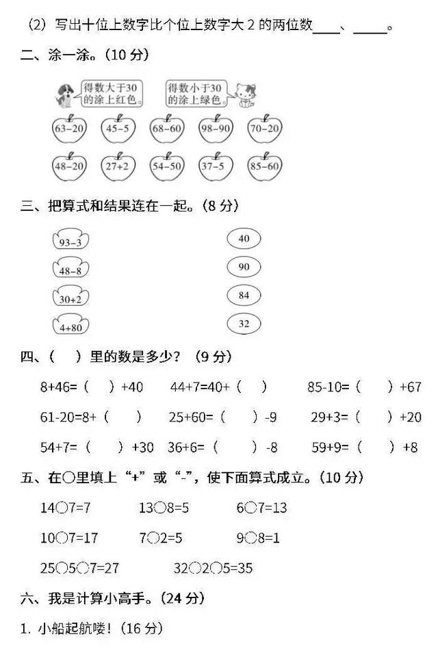 小学1～6年级数学下册期末测试卷（含答案），家长摸摸底儿