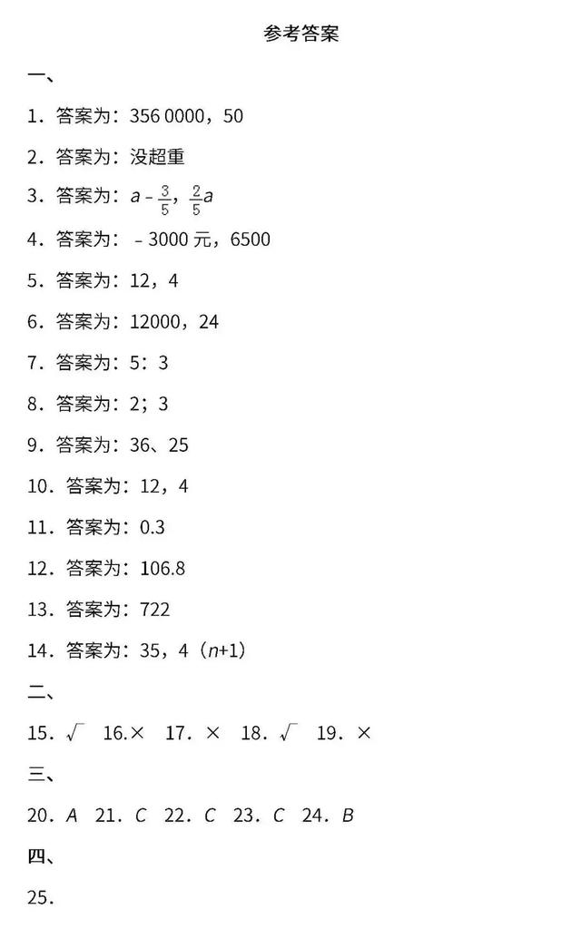小学1～6年级数学下册期末测试卷（含答案），家长摸摸底儿