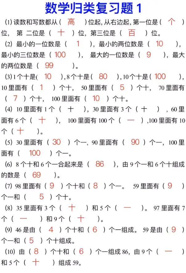 一年级（下册）期末总复习，数学归类、看图写话、复习试卷汇总