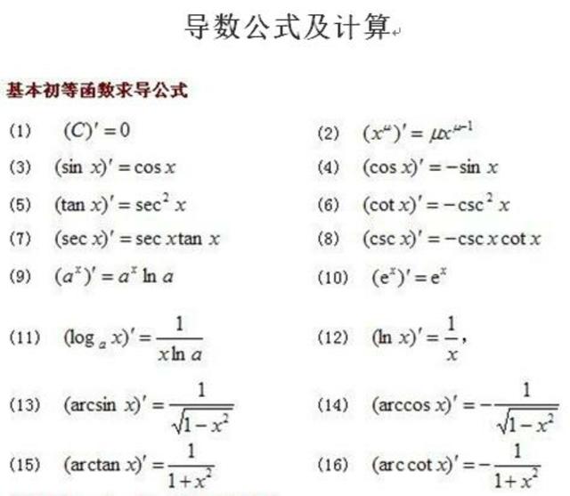 导数：第一节：导数的基本性质与导数公式