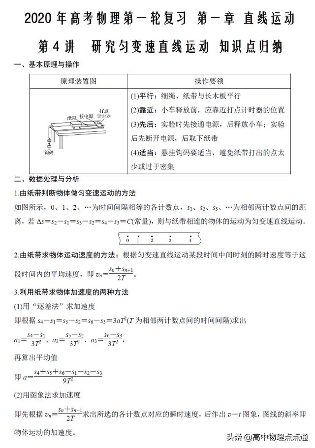 2020年高考物理复习第一章第4讲研究匀变速直线运动知识归纳