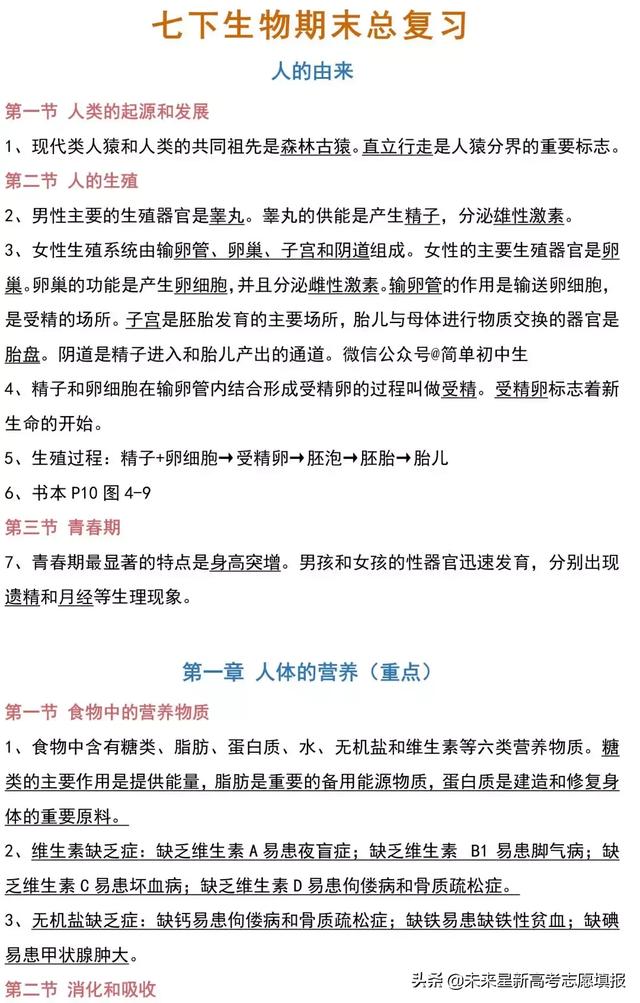 老师整理好的七下生物复习提纲，期末考试前必看