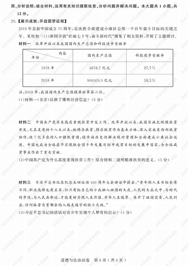 2019苏州中考试卷及参考答案发布！看看你能考多少分？