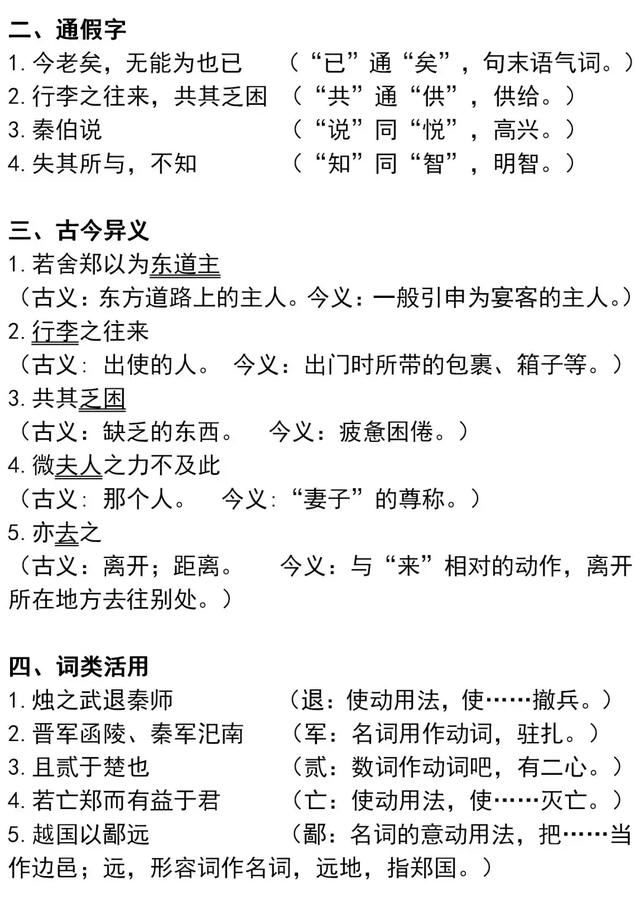 高中语文：语文必修一超全面文言文知识汇总