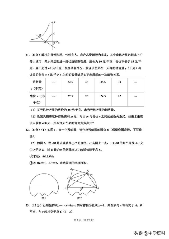 2019年四川省攀枝花市中考数学试卷，它不爱我啊