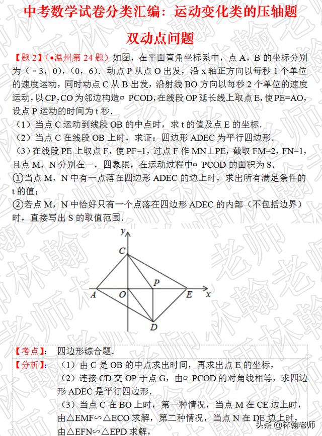 双动点问题，四边形的综合知识，特别是第（4）题要认真分析．