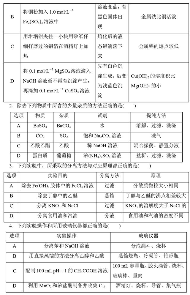 高考化学第13题 题组二 突破微型实验方案设计评价类题