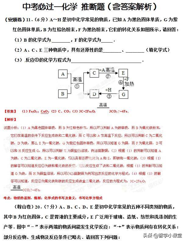 初中化学——推断题专题训练含答案解析