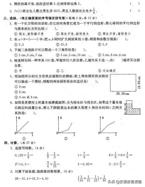 人教版数学1-6年级下册期末复习卷，期末复习必备！