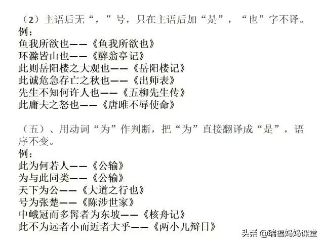 初中文言文五种常见特殊句型详解（附练习题）