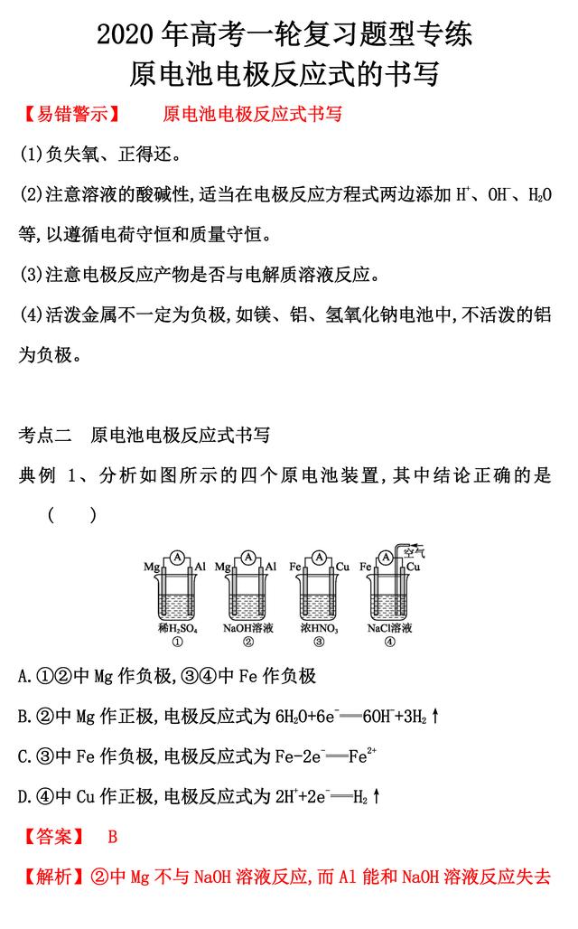 2020年高考一轮复习--原电池方程式的书写（规律小结、方法技巧）