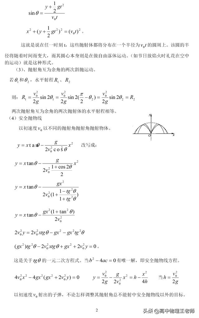 关于斜抛运动一些精美的参数方程及运算规律，请收藏