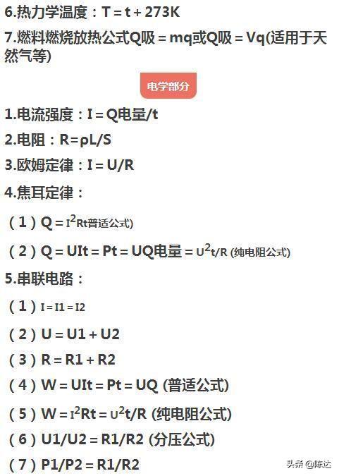 初中物理：所有章节公式+知识点汇总，高分就靠它了