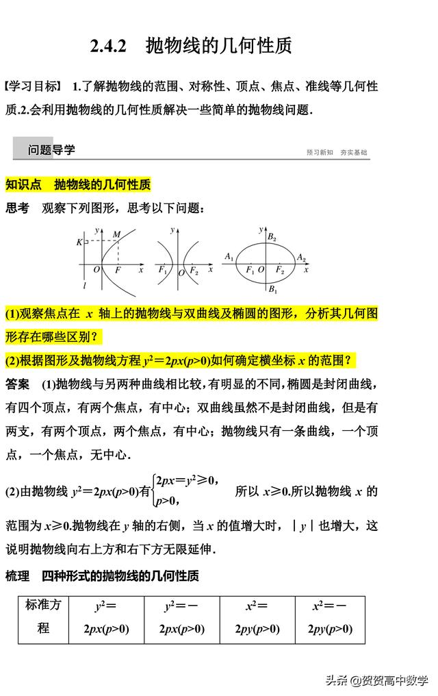 高二｜圆锥曲线：抛物线的几何性质