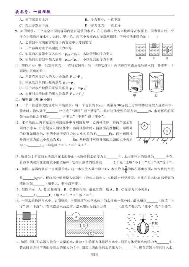 中考物理重难点内容之浮沉条件的运用，暑假里巩固复习非常有必要