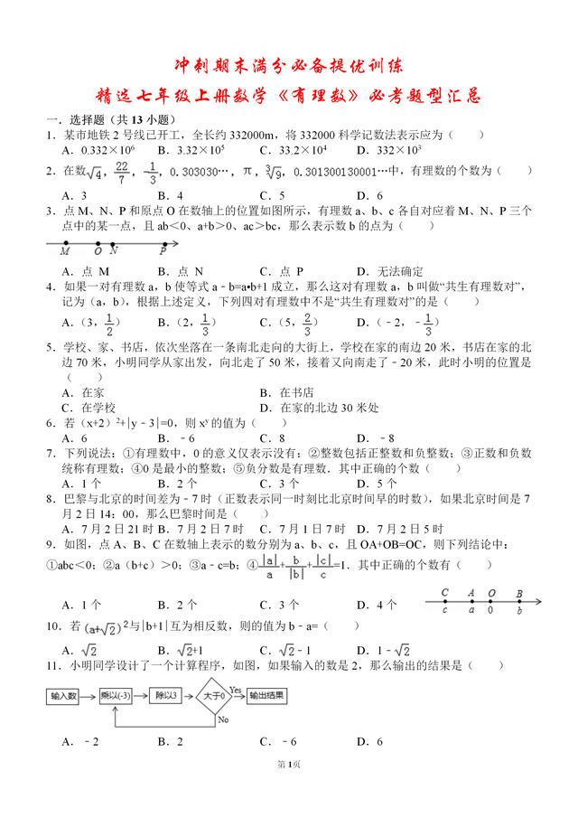 新初一数学有理数必考题型大汇总，趁暑期先搞定它，开学必须高分