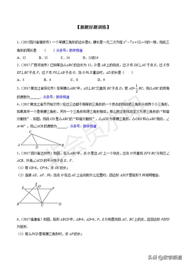 初中数学15个专题-（六）等腰三角形问题