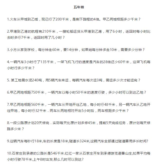 小学数学各年级应用题专项练习题（附答案），暑假查缺补漏