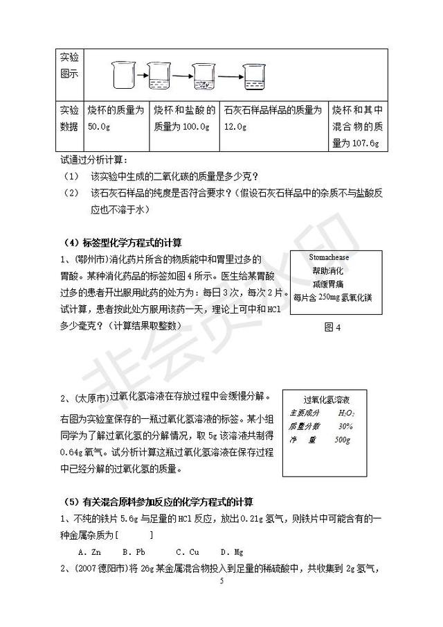 中考化学计算题常考题型总结