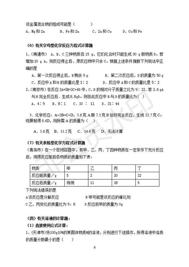 初中化学计算题常考类型整理，这些题型要掌握好，中考别丢分