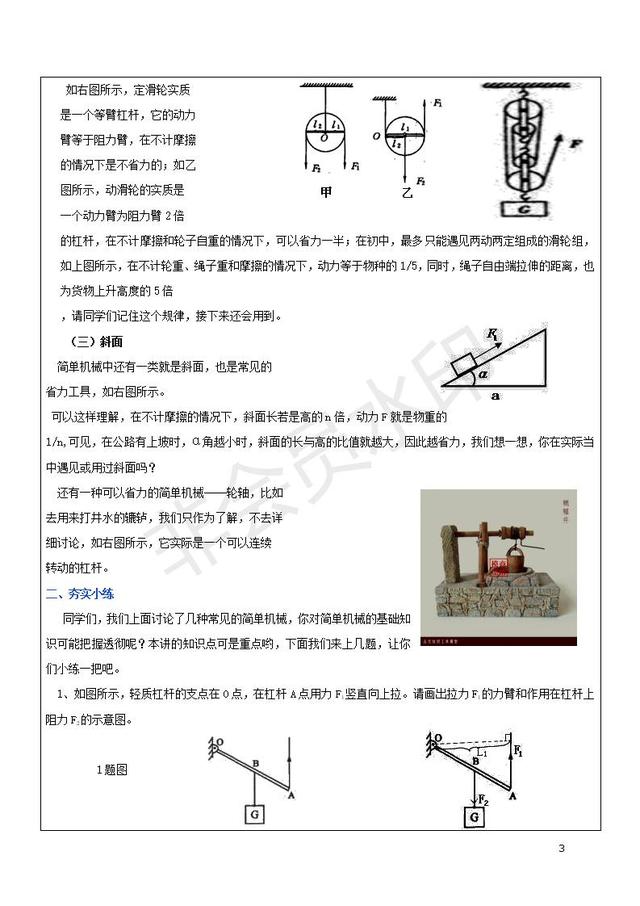 中考物理专题复习杠杆滑轮斜面的原理与应用讲解及试题