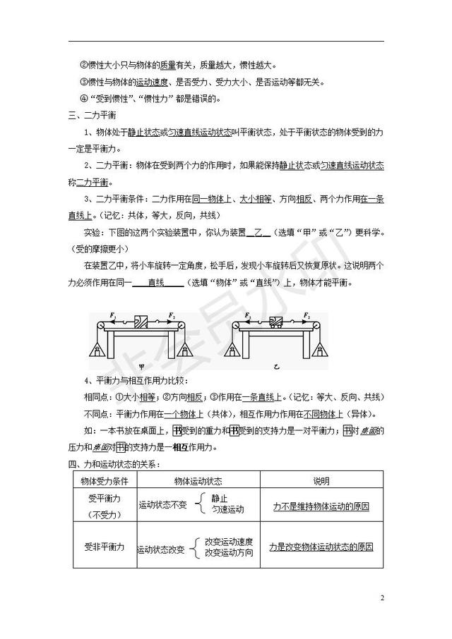 中考物理知识点全面复习力与运动