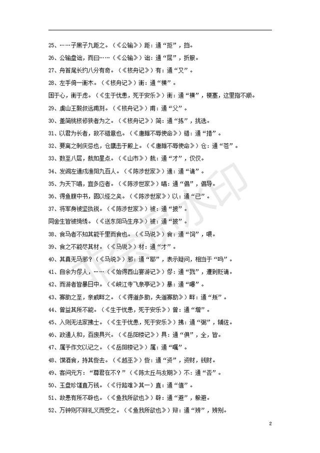 初中语文文言文知识点归纳（七年级至九年级）