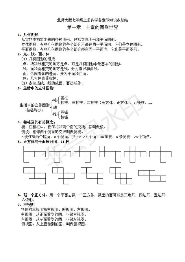 北师大版七年级上册数学必备知识点整理