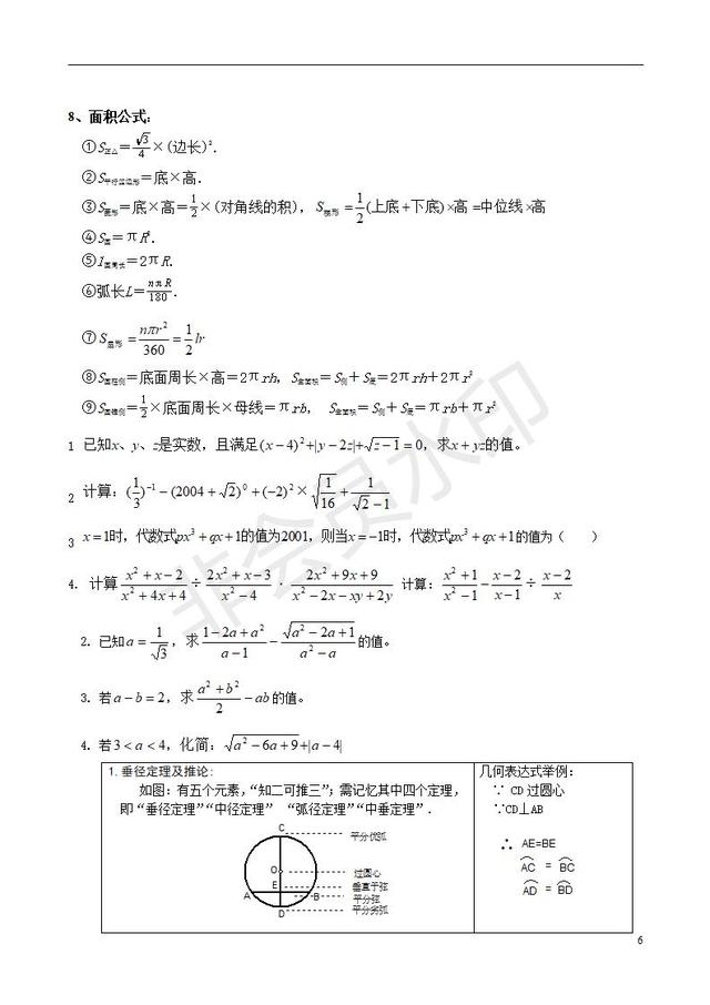 初中数学常用公式和定理大全，这些是数学基础，同学们一定要记牢