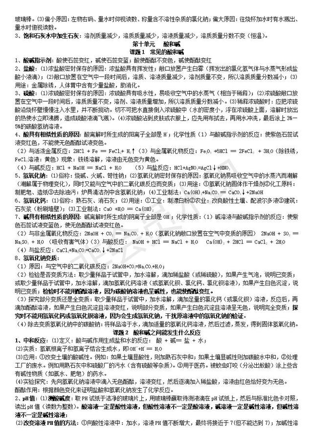 九年级化学各单元中考必背知识点整理，暑假提前记忆