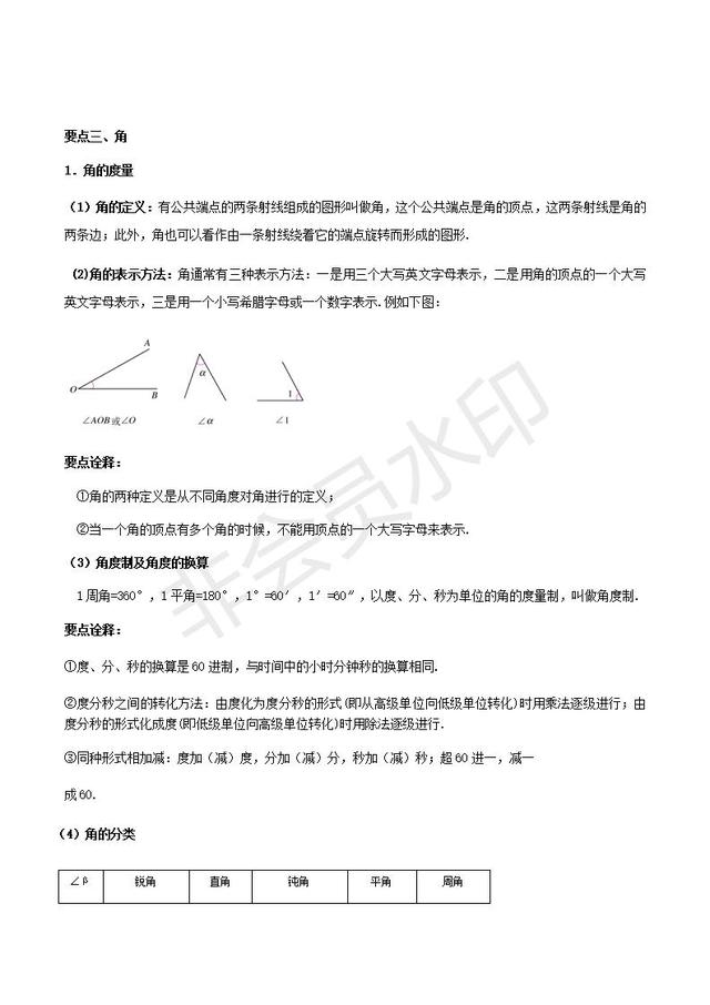 人教版初一上册第四章几何初步知识点预习