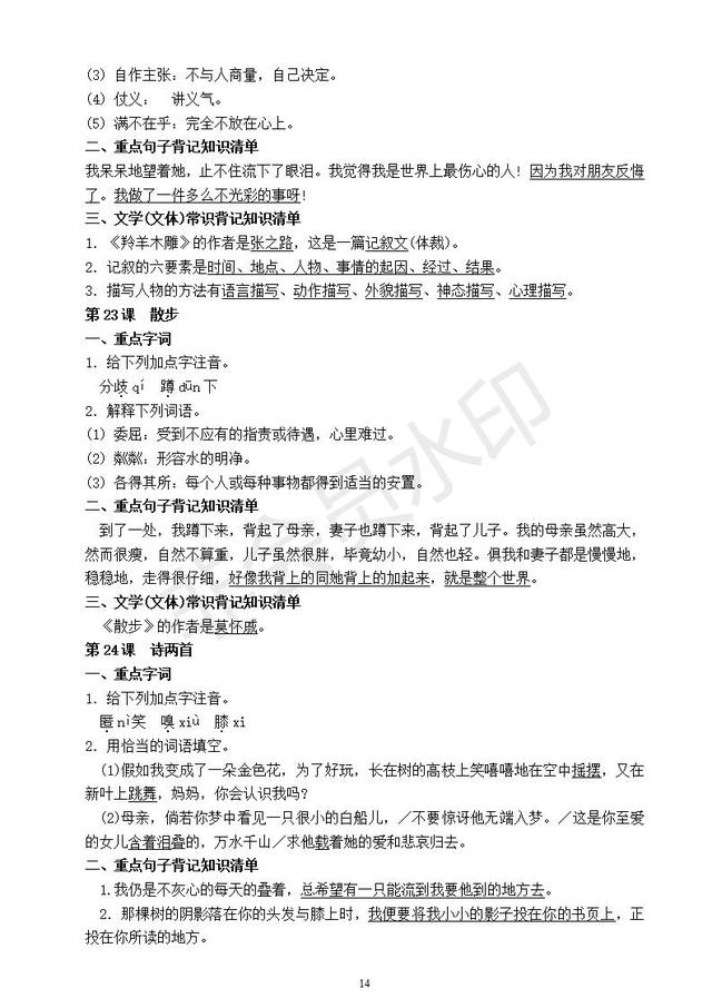 人教版年初中语文全册知识点汇编